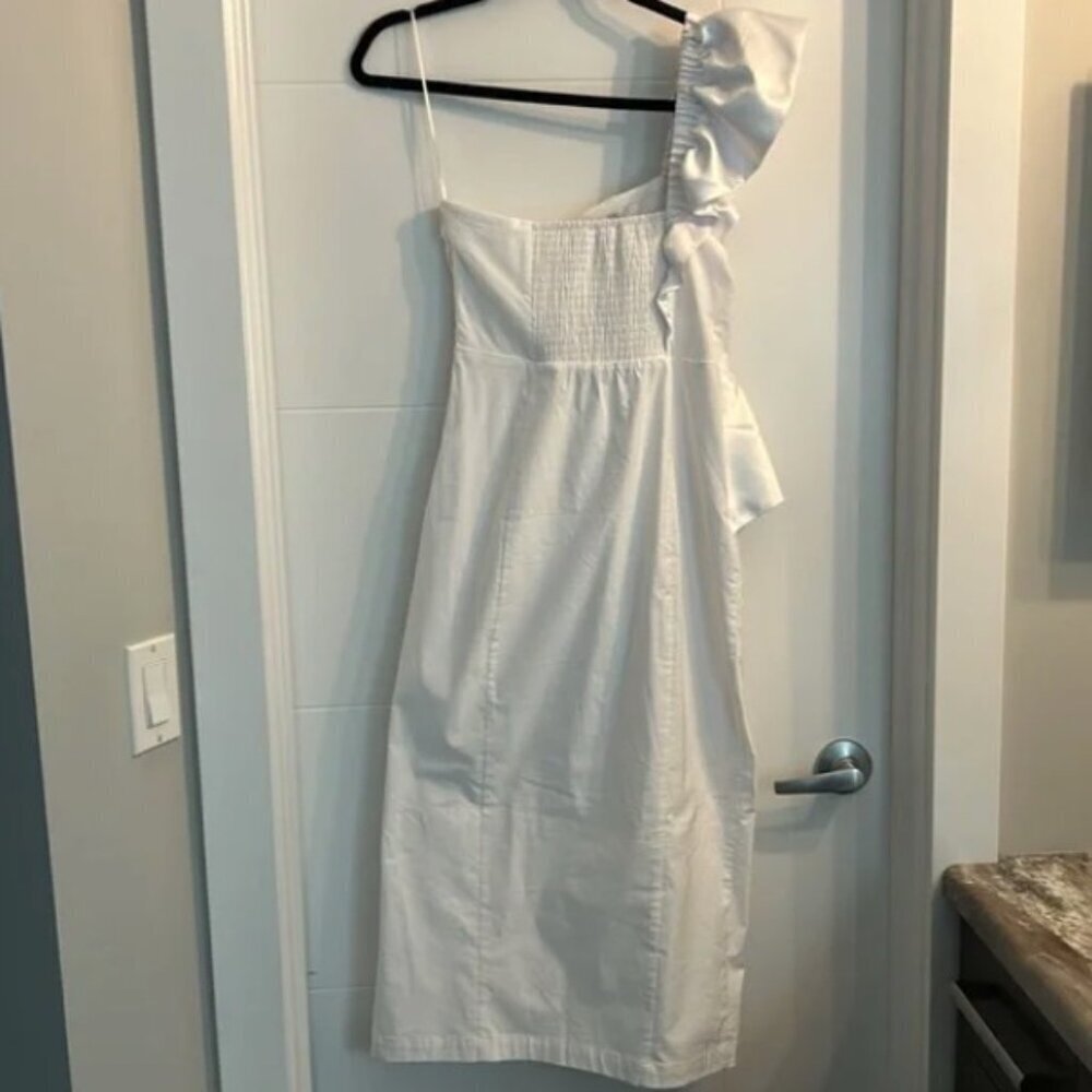 ANTHROPOLOGIE BHLDN Wren White One-Shoulder Ruffled Midi Stretch Dress Elastic S - Picture 7 of 12
